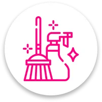 Pink icon of cleaning supplies