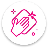 Pink icon of a hand cleaning.
